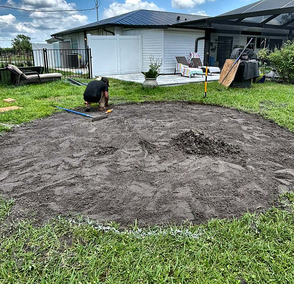 Back yard graded and prepped for a new fire pit patio