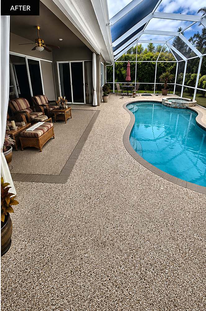 Same lanai pool deck finished in a warm Vuba Stone blend